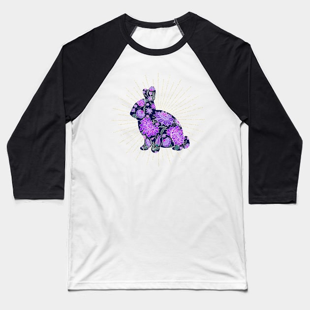 Purple floral bunny Baseball T-Shirt by Home Cyn Home 